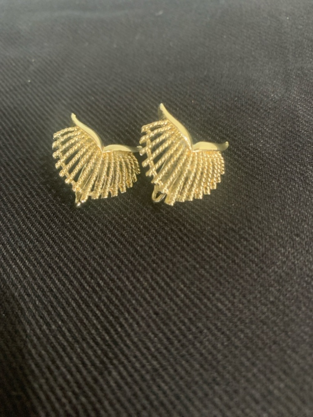 Gold Fan Clip-On Earrings Vintage Sunburst Statement